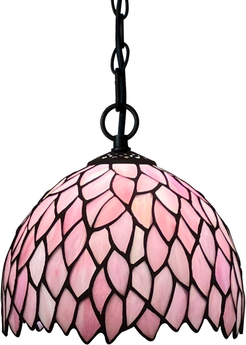 TCODTPOL Small Tiffany Lampshade Replacement Only Stained Glass Style Lamp Shade 8 Inch Fit for Table Desk Lamp, Pendant Ceiling Light Fixture (Pink Wisteria) - Image 5